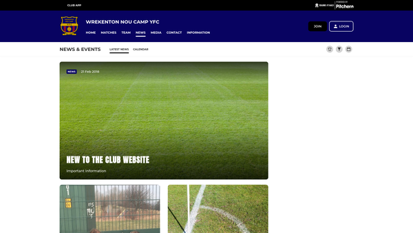 Screenshot of the Wrekenton Nou Camp Youth Football Club website