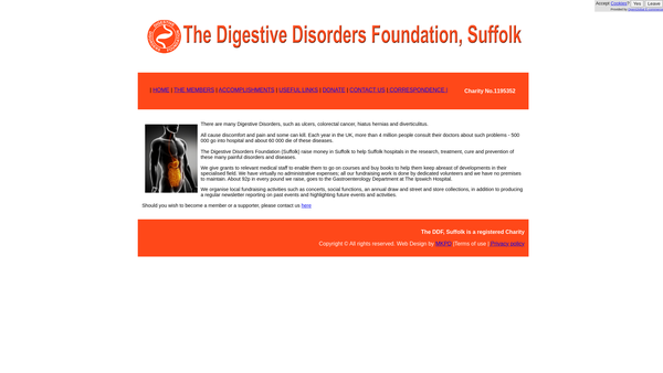 Screenshot of the Digestive Disorders Foundation, Suffolk website