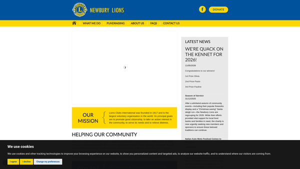 Screenshot of the Newbury Lions Club (CIO) website