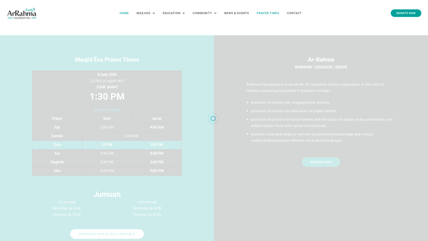 Screenshot of the Arrahma Foundation website
