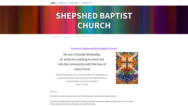 Screenshot of the Charnwood Road Baptist Church website