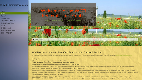 Screenshot of the Ww1 Remembrance Centre website
