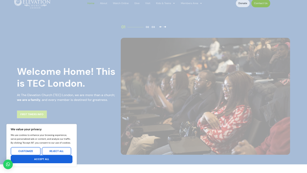 Screenshot of the The Elevation Church UK website