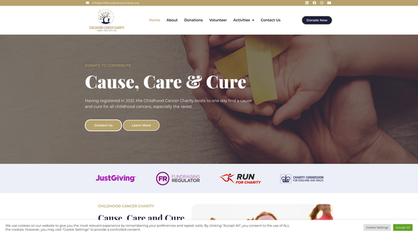 Screenshot of the The Childhood Cancer Charity website