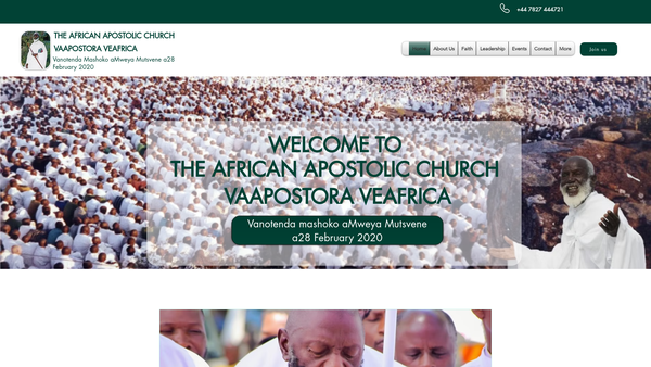 Screenshot of the The African Apostolic Church (Vaapostora Veafrica) website