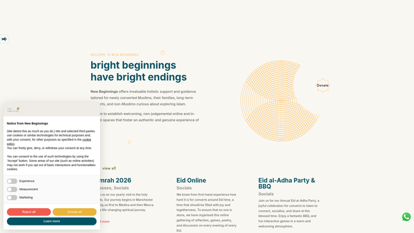 Screenshot of the New Beginnings UK website