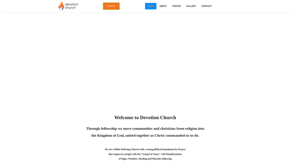 Screenshot of the Devotion Church website