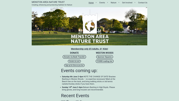 Screenshot of the Menston Area Nature Trust website