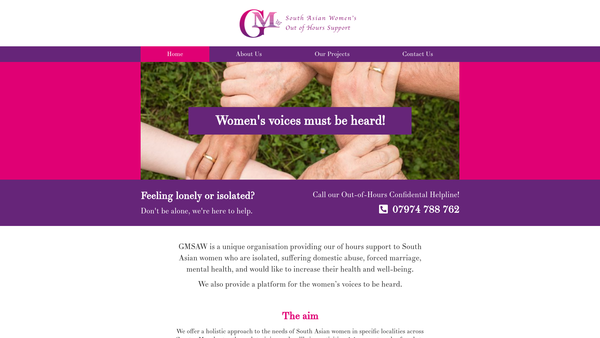 Screenshot of the Greater Manchester South Asian Women's Out Of Hours Support website