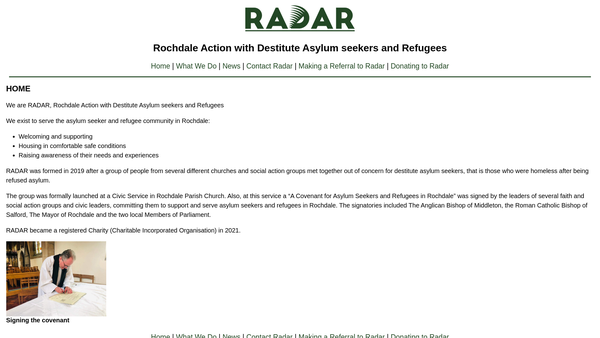 Screenshot of the Rochdale Action With Destitute Asylum Seekers And Refugees website