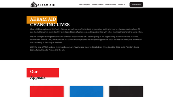 Screenshot of the Akram Aid website