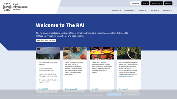 Screenshot of the Royal Anthropological Institute Of Great Britain And Ireland website