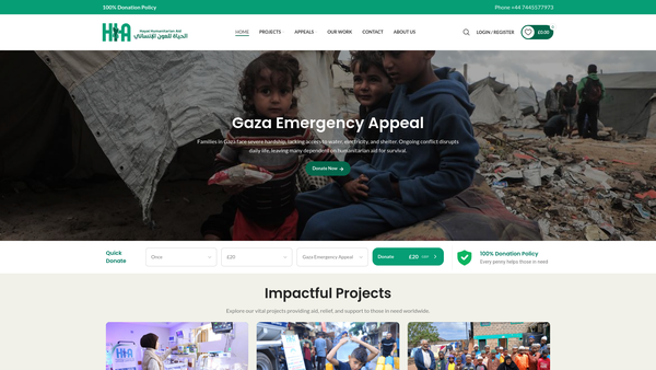 Screenshot of the Hayat Humanitarian Aid website
