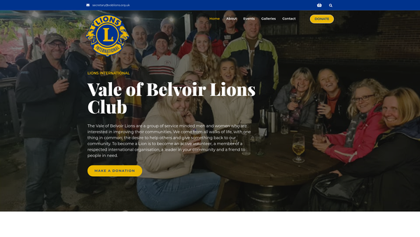 Screenshot of the Vale Of Belvoir Lions Club (CIO) website