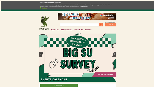 Screenshot of the Liverpool Hope Students' Union website
