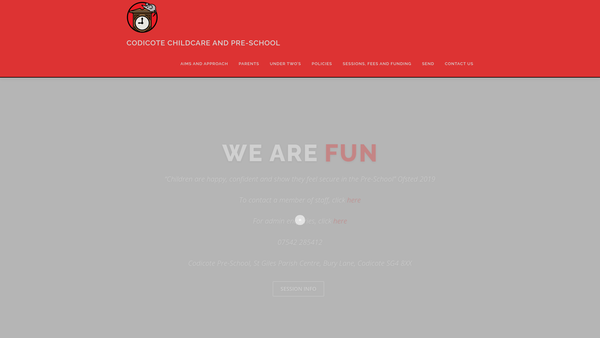 Screenshot of the Codicote Pre-School (CIO) website