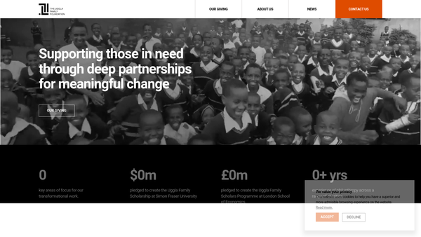 Screenshot of the Uggla Family Foundation website