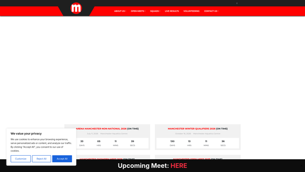 Screenshot of the City Of Manchester Aquatics Swim Team website