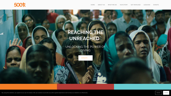 Screenshot of the 500k International website