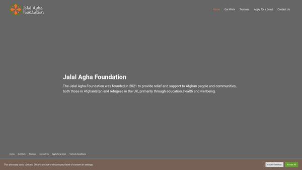 Screenshot of the Jalal Agha Foundation CIO website