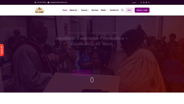 Screenshot of the Apostolic Excellence Foundation - Leadership At Work website