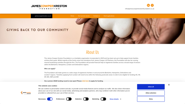 Screenshot of the James Cowper Kreston Foundation website