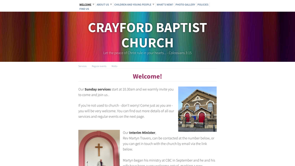 Screenshot of the Crayford Baptist Church website