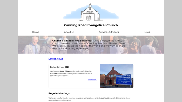 Screenshot of the Canning Road Evangelical Church website