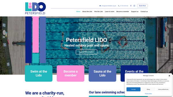 Screenshot of the Petersfield Open Air Swimming Pool website