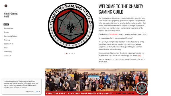 Screenshot of the The Charity Gaming Guild website