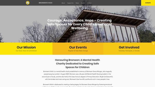 Screenshot of the Bronwen's Wish website