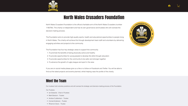 Screenshot of the North Wales Crusaders Foundation website