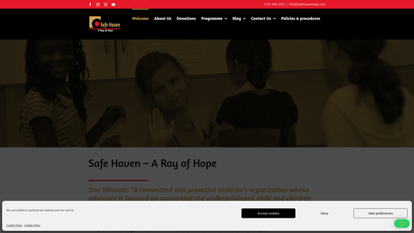 Screenshot of the Safe Haven - A Ray Of Hope website