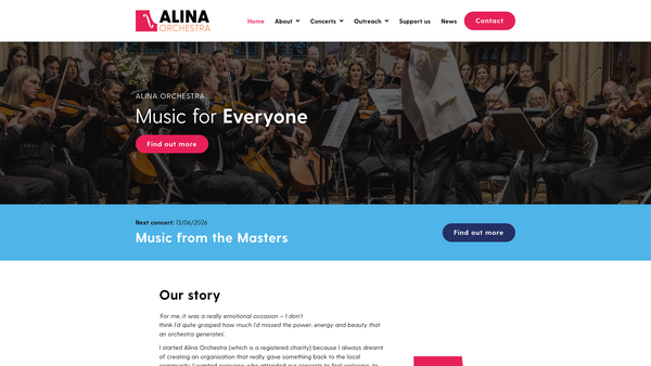 Screenshot of the Alina Orchestra Limited website