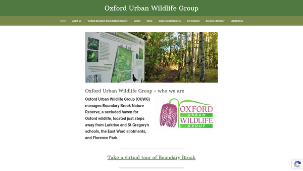 Screenshot of the Oxford Urban Wildlife Group website