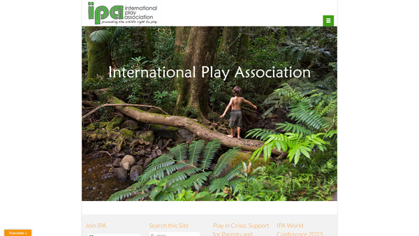 Screenshot of the International Play Association website