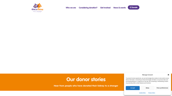 Screenshot of the Give A Kidney website