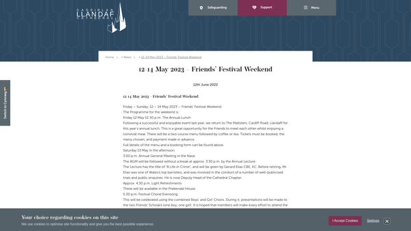 Screenshot of the The Friends Of Llandaff Cathedral website