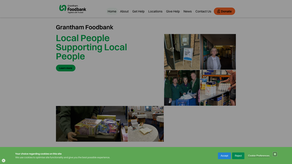 Screenshot of the Grantham Foodbank website