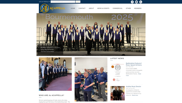 Screenshot of the A1 Acappella website