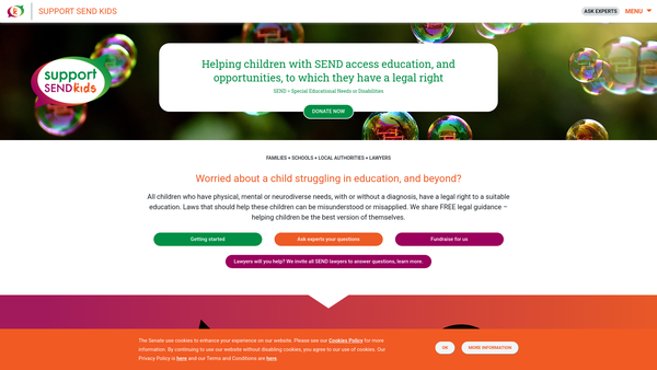 Screenshot of the Support Send Kids Limited website