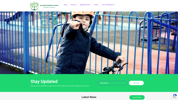 Screenshot of the Jim Agnew Memorial Charity website