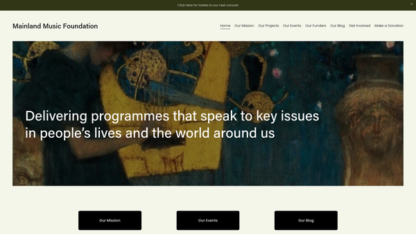 Screenshot of the Mainland Music Foundation website