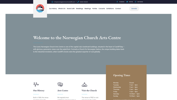 Screenshot of the Norwegian Church Cardiff Bay website