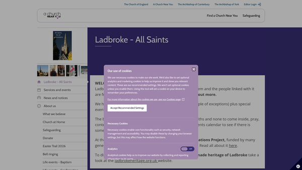 Screenshot of the The Parochial Church Council Of The Ecclesiastical Parish Of All Saints, Ladbroke website