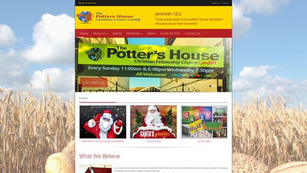 Screenshot of the The Potter's House Christian Centre South Wales website