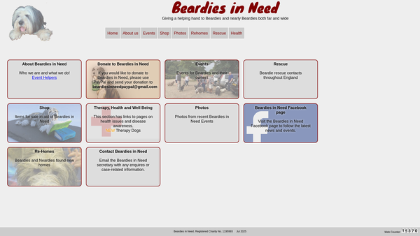 Screenshot of the Beardies In Need website
