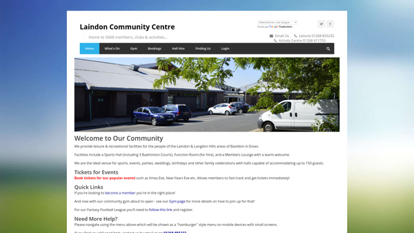 Screenshot of the Laindon Community Centre website