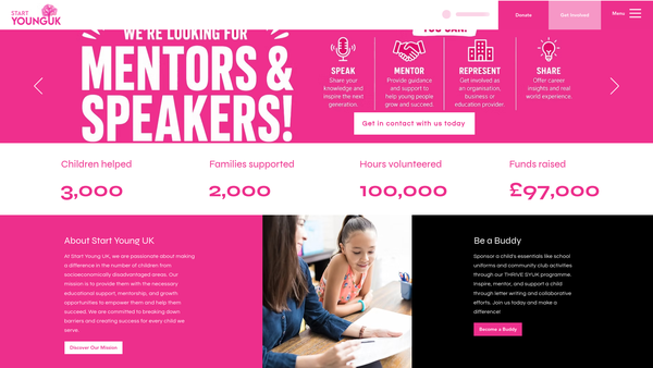 Screenshot of the Start Young UK website