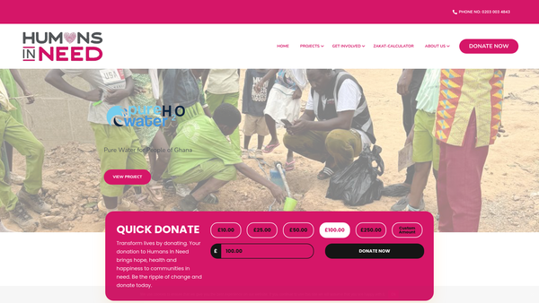 Screenshot of the Humans In Need website